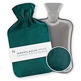 Blumtal Wärmflasche Baby mit sanftem Softfleece - Wärmflasche mit Bezug 1,5l - waschbare Wärmflasche flauschig - Bettflasche aus Naturkautschuk - 100% auslaufsichere Wärmflasche Kinder/Babys - Grün