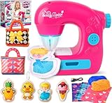 vamei Mini Nähmaschine Kinder, Elektrisches Sewing Machine Nähset Kinder mit Stoffen, Füllmaterial, Fäden, Pädagogisches Bastelset für Anfänger, Basteln Geschenk für Mädchen ab 7 8 9 10 11 12 Jahren