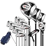 PGM Komplettes Golfschläger-Set für Herren, 12-teilig, 3 Holz (#1,3,5), 1 Hybrid (#4H), 6 Eisen (#5,6,7,8,9,PW), 1 Sandkeil (55°), 1 Putter – Golftasche