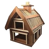 Garden Spirit Vogelhaus mit Rieten Dach – 46 x 41 x 38 cm, Holz, Dreistöckig, Für Meisen, Rotschwänze und mehr