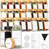 KIVY Gewürzgläser mit Streueinsatz [24x 120ml] + 240 Wasserfeste Label - Luftdichte Gewürzgläser eckig - Gewürzdosen Set - Gewürzstreuer Bambus - Spice jars - Gewürzbehälter mit Holzdeckel