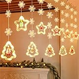 KEAGAN Weihnachten Fenstervorhang Lichterketten mit Sternring und Weihnachtsbaum, Vorhanglichter, Weihnachtsfensterbeleuchtung, LED-Lichterkette, perfekt für Weihnachtsdekorationen, Feiern (Warmweiß)