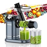 Muchen Slow Juicer Entsafter Gemüse und Obst Testsieger 150W Leiser Motor, Rückwärtszerkleinerung, Einfache Reinigung, Edelstahl Design in Schwarz & Silber, inkl. Rezeptbuch