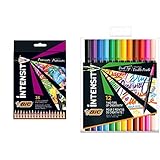 BIC Intensity Premium Buntstifte in 36 Farben, hochpigmentiert & mit bruchsicherer Mine & Filzstifte Set, Dual Tip Brush Pen zum Malen in 12 verschiedenen Farben, mit Pinsel & feiner Spitze