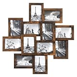 SONGMICS Bilderrahmen RPF022X01 für 12 Fotos 10,2 x 15,2 cm - Wandmontage und Montage erforderlich - Glas und MDF Holz Rahmen Rustikal Braun