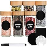 Happy Lemuro Gewürzdosen Rund [6 x 100ml] Etiketten zum Beschriften, Bambusdeckel, Stift | Gewürzbehälter mit Holzdeckeln & Zubehör. Gewürzgläser Rund, 6er Set, Gewürzaufbewahrung Gewürz Organizer