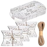 50 Stück Weiß Kraftpapier Tüten Geschenkbox SCHÖN DASS DU DA BIST Schachteln 9 * 6 * 2.5cm Kleine Geschenkschachtel Pralinenschachtel Leer mit Juteschnur für Hochzeit Geburtstag Gastgeschenk