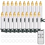 Cibnew Christbaumkerzen Kabellos Weihnachtskerzen Outdoor LED Kerzen mit Fernbedienung,Timer-Funktion Warmweiß Wasserdichte Dimmbar für Weihnachtsbaum,Geburtstags,Party(20er Weiß)
