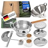 𝐌Ü𝐇𝐋𝐄𝐍𝐖𝐄𝐑𝐊 Passiermühle Edelstahl inkl. Marmeladengläser, Trichter & 3 Passiersieb-Einlagen [naturreines Eichenholz] 2,3 L Füllvolumen  Passiergerät für Soßen, Marmeladen, Apfelmus Passetout