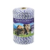 FarmNix Weidezaun Seil Elektrozaun Litze, 6 Edelstahl-Leiter + 15 PE Litzen, Rot-Weißes Elektroseil (200m) + 50 Ringisolatoren + 1 Einschraubhilfe