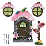 Grantop Miniatur Feentür und Fenster für Bäume Set, Feentür Garten Feen Tür Fenster für Bäume, Im Dunkeln Leuchtende Garten Wichteltür, Miniature Elf Door Garden Decoration für Baumstamm