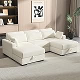 BRILVERDE Modulares Sofa, Hocker, Schlafsofa mit Bettkasten, Eckcouch mit Schlaffunktion, L Förmiges Sofa Aus Cordstoff mit Kissen und Ottomane, Moderne Schlafcouch Für Wohnzimmer (Beige, 1 Hocker)