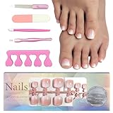 MrCuvaryas 120 Stück Falsche Fußnägel Kit, 12 Größen Künstlich Zehennägel zum Aufkleben, Full Cover Acryl Künstlich Fußnägel Tips für Damen Frauen Nagelkunst DIY (Nude-Verlauf, 120pcs)
