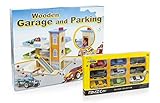 Leomark Große Parkgarage aus Holz Garage mit Zubehör, Spielgarage mit Lift, Hubschrauber, Holzgarage mit 9 Sportwagen