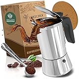 GREECHOI Espressokocher für Induktion | Espressokanne aus unbeschichtetem Edelstahl | praktisches Komplett Set Inkl. Dichtung, Anleitung | Mokkakanne | Kaffee- und Espressomaschinen für 4-6 Tassen