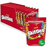 Skittles, Vegane Süßigkeiten, Frucht- und Kaubonbons mit schwarzer Johannisbeere, Zitrone, Limette, Orange und Erdbeere, Süßigkeiten Großpackung, Geschenkbox, 12x160g