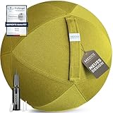 MEGGS® Stoff-Sitzball 65cm, Ergonomisch Sitzen im Büro & Zuhause, [Wegrollschutz & Platz-Sicher], Pezziball, Yoga-Ball, Gymnastikball für Schwangerschaft, Waschbarer Stoffbezug, Farbe: Grün