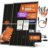 Solarway® 880W Balkonkraftwerk 800W komplett Steckdose - neuester 800 Watt Wechselrichter - Solaranlage Komplettset - 440W bifaziale Solarmodule & Envertech & Zubehör
