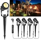 GreenClick Gartenbeleuchtung LED, 15m 4er Gartenstrahler mit Strom Erdspieß, 12V 3W 1200lm Gartenleuchte, IP65 Wasserdicht Warmweiß Gartenlampe für Außen Garten Rasen Weg Teich Yard Zaun