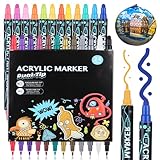 YUXIANLB 24 Farben Acrylstifte Für Steine Wasserfest Dual Tip Acrylic Marker Steine Zum Bemalen Lackstift Acrylmarker Permanent Marker Stifte Für Geschenkekarte Leinwand Holz Glasmalerei Keramik