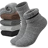 dusaniyali Thermosocken Herren, 4 Paar Dicke Frotteesohle Wollsocken, Anti Schweiß Winter Warme Socken, Atmungsaktives Wintersocken, Größe 39-44