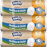 Swirl Reißfest & Dicht Müllbeutel mit Zugband, 60L, 3er Multipack mit 24 Beuteln, Extra Stark, Tropfsicher