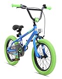 BIKESTAR Kinderfahrrad für Mädchen und Jungen ab 4-5 Jahre | 16 Zoll Kinderrad Kinder BMX Freestyle | Fahrrad für Kinder Blau & Grün | Risikofrei Testen