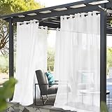 Deconovo Outdoor Vorhang Wetterfest mit Ösen Transparente Gardinenschal Gardinen Wasserdicht Vorhänge für Terrassen Pavillon Balkontür, 214x140 cm(HöhexBreite), Weiß, 2er Set