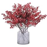 N&T NIETING künstliche Blumen, 12Stück Schleierkraut künstlich Gypsophila Blumen für DIY Hochzeit Blumenstrauß Party Tisch Centerpieces Blumenarrangements und Home Herbst Dekoration（Carmine）