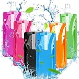 Snowtain 6 Stück Trinkflasche Faltbar 480ML,Wiederverwendbare Faltbare Wasserflaschen Set,Tragbarer Zusammenklappbare Wassersack Mit Karabiner, Unisex, geeignet für Bergsteigen, Abenteuer und Reisen.