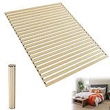 UISEBRT Rollrost Lattenrost aus Fichtenholz, 23 Leisten, 90 x 200 cm Rolllattenrost, Holzlatten mit schwarzem Gummiband, für alle Matratzentypen geeignet, Tragkraft bis 300 kg