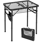 REDCAMP Tragbarer Grilltisch mit Mesh Desktop, 60 x 40cm Leichter Faltbarer Klappbarer Campingtisch für Camping Kochen BBQ RV Picknick, einfach zu montieren mit einstellbaren Höhenbeinen, schwarz