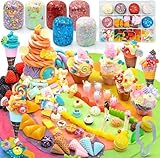 SIMPLIPLAY Eiscreme-Sinnespielzeug-Set – 18 oz, 6 Stück Glitzer-Knete mit über 120 Zubehörteilen, farbiges Ton-Eiscreme-Set