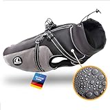 Tierhood Regenmantel Hund - Hunderegenmantel wasserdicht - Hundemantel für kleine Hunde - Reflektierende Regenjacke Hund - Hunde Regenmantel inklusive Geschirr Wasserdicht - Grau