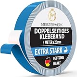 MEISTERWERK Doppelseitiges Klebeband ohne Bohren - [EXTRA STARK] - Universelles Montageband I Doppelseitiges Klebeband stark I Doppelklebeband Klebeband (3m x 20mm)