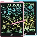 Bunte LCD Schreibtafel 12 Zoll, [2er Pack] Electight Zeichentafel mit Sperr-& Löschfunktion, Augenschutz-Kritzelblock, Spielzeug & Geschenke für Kinder & Erwachsene zu Hause, Schule - Blau & Rosa