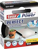 tesa extra Power Perfect Gewebeband - Gewebeverstärktes Ductape zum Basteln, Reparieren, Befestigen, Verstärken und Beschriften - Schwarz - 2,75 m x 19 mm