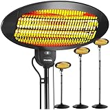 tectake® Infrarot Heizstrahler, Heizlüfter mit Standfuß oder Wandmontage, Wärmelampe für Baby Wickeltisch, Wandheizung Bad, Infrarotheizung Terrasse, Heizung elektrisch, 2000W, 3 Stufen