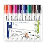 STAEDTLER Whiteboard-Marker Lumocolor, trocken und rückstandsfrei abwischbar von Whiteboards, ca. 2 mm Linienbreite, hohe Qualität, Rundspitze, Set mit 8 Farben, 351 WP8
