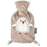 Fashy Pia 35720.4 Wärmflasche/Kinderwärmflasche Pinguin ~ Thermoplast- Wärmeflasche mit kuschelweichem Flauschbezug aus 100% Polyester, robust und langlebig ~ 0,8 Liter