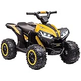 HOMCOM Elektro-Quad 12V Kinderquad mit USB-Anschluss, Kindermotorrad mit MP3-Musikplayer, Scheinwerfer, Kinderfahrzeug für Kinder 3-5 Jahre, 3-6 km/h, Metall, Gelb