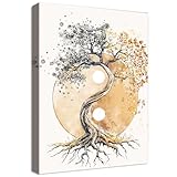 Baum des Lebens Yin Yang Leinwand Bilder Mit Rahmen Zen Buddhismus Beige Bild Wandbilder Wandkunst Kunstdruck auf Leinwand Malerei Wohnzimmer Korridor Schlafzimmer Badezimmer Wanddekor 30x40cm