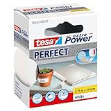 tesa extra Power Perfect Gewebeband - Gewebeverstärktes Ductape zum Basteln, Reparieren, Befestigen, Verstärken und Beschriften - Weiß - 2,75 m x 38 mm