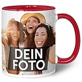 Tasse zum selbst gestalten - Personalisiert mit eigenem Foto - Lebensmittelecht - Spülmaschinenfest - Mikrowellengeeignet - Fototasse Werbetasse oder Firmentasse mit Logo - Rot