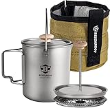 Bestargot Camping Titan Topf Becher Tasse Outdoor mit Cup Cozy, 750ml Max French Press Titan Campinggeschirr Kaffeebereiter kann, Camping Kaffeekocher, große Kapazität, leicht und tragbar