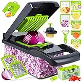 15 in 1 Gemüseschneider, Gemüse Schneider, Würfelschneider mit 8 Austauschbare Klingen Vegetable Chopper Dicer für Hobeln Von Obst Gemüse, Karotte, Kartoffel, Knoblauch (Grau)