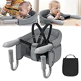 LZQ Tischsitz Baby 6-36 Monate Sitzerhöhung Babystuhl Faltbarer Boostersitz Babysitz für 2-8cm Dicke Tische Kinder Essen Stuhl Sitzhilfe mit Rutschfest Klemmen und Sitztasche(Grau)