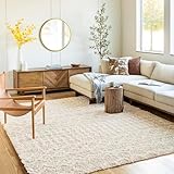 Surya Dubai Shaggy Berber Teppich - Flauschiger Teppich für Wohnzimmer, Esszimmer, Schlafzimmer, Abstrakter Langflor Hochflor Teppich weiss flauschig & pflegeleicht - Teppich groß 130x170cm in Beige