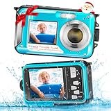 MINENICE Unterwasserkamera, Digitalkamera HD 2.7K 48MP 10FT Kamera Wasserdicht Dual Screen wasserdichte Kamera Anti Shake 16X Digital Zoom Schnorcheln Digitalkamera für Schnorcheln Schwimmen blau