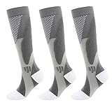 HOKUTO Minasa Kompressionsstrümpfe Damen Herren Kompressionssocken Lange Stützstrümpfe Abgestufte Compression Socks 3 Paar Laufstrümpfe (as3, alpha, xx_l, regular, regular, Grey)